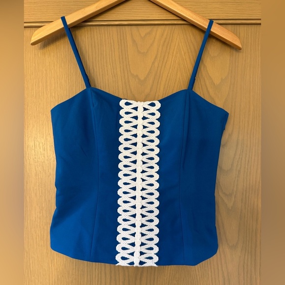 NWT Lilly Pulitzer Barton Blue Stretch Top Adjustable Straps Ribbon Detail / 0 - Picture 2 of 13